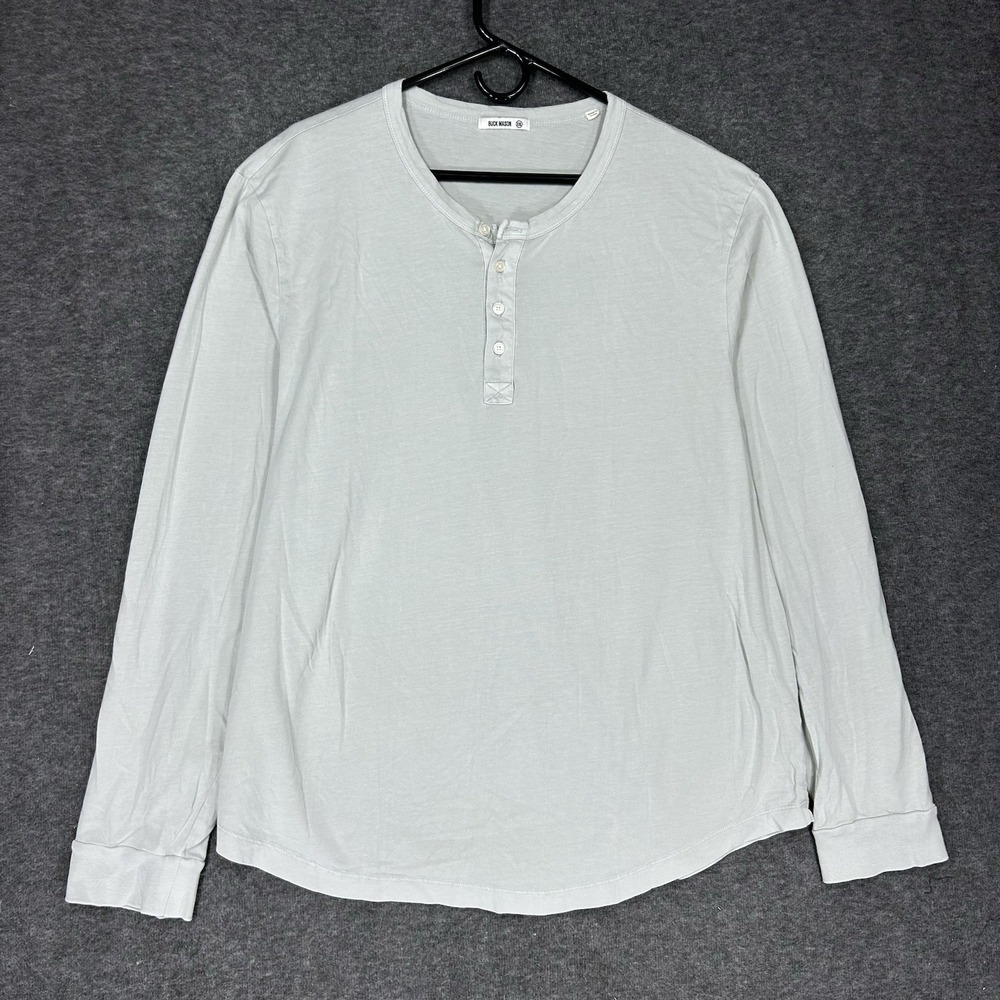 Buck Mason Shirt Mens 2XL Sage Gray Long Sleeve Henley Curved Hem Tee